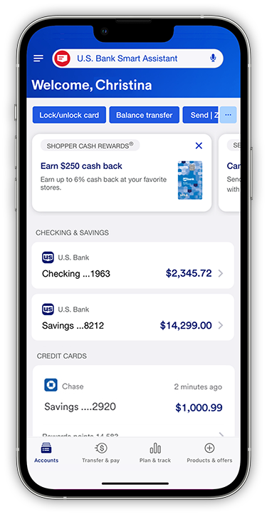 illustration of U.S. Bank app customer dashboard